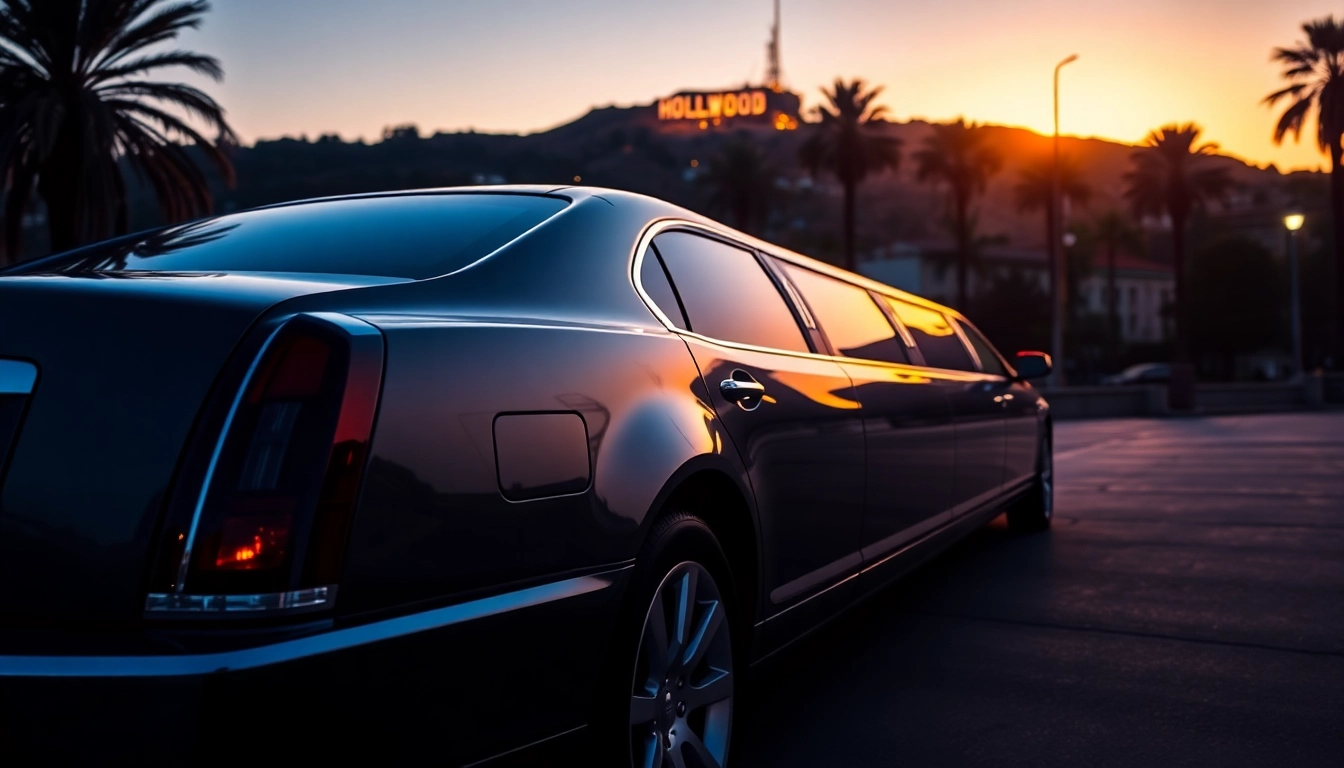 Experience luxurious LA Limo service amidst the stunning Los Angeles sunset with an elegant limousine.