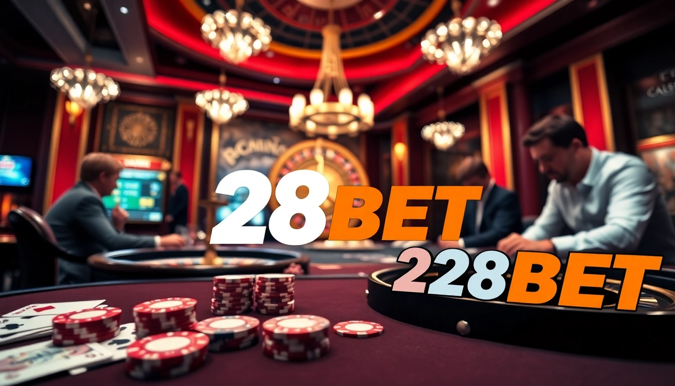 Engaged players at the 28BET poker table demonstrate winning strategies in a vibrant casino setting.