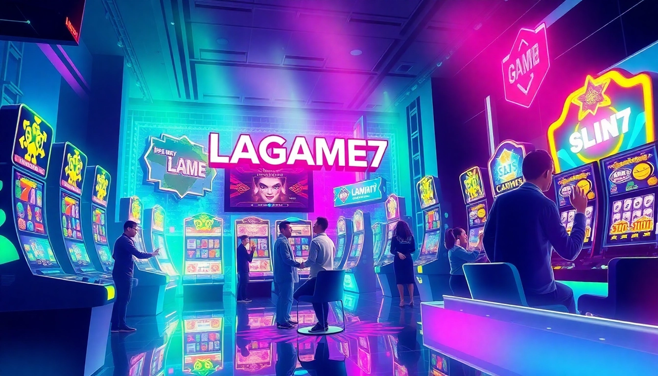LAGAGAME77 online gaming platform showcasing vibrant slot games and engaged players in an immersive digital environment.