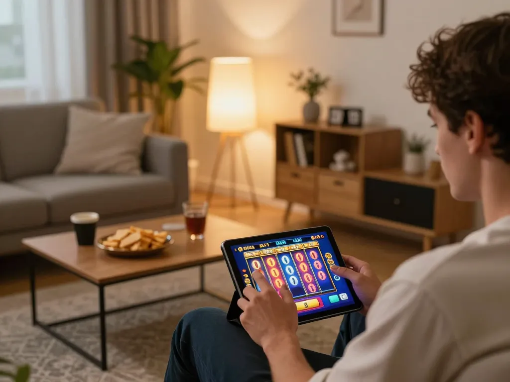 Play engaging bk8 slot games at home with colorful app interface and cozy atmosphere.