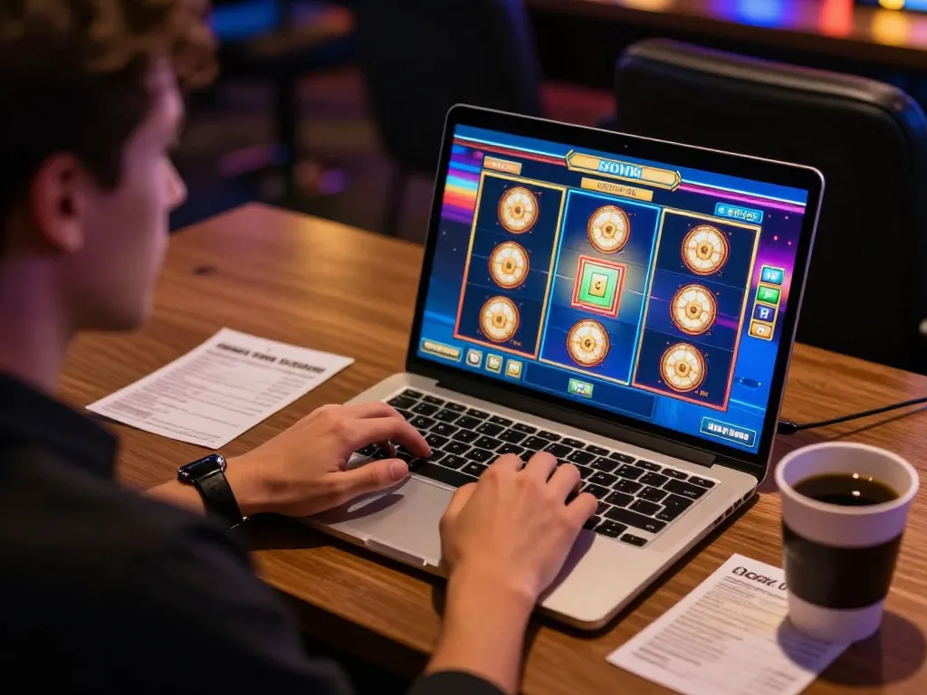 Engage with slot resmi through vibrant online slot gaming interface on laptop.