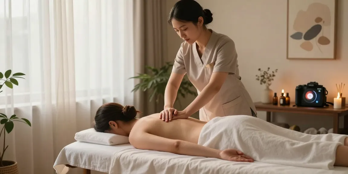 1인샵 마사지 중인 관리사와 고객의 편안한 스파 환경