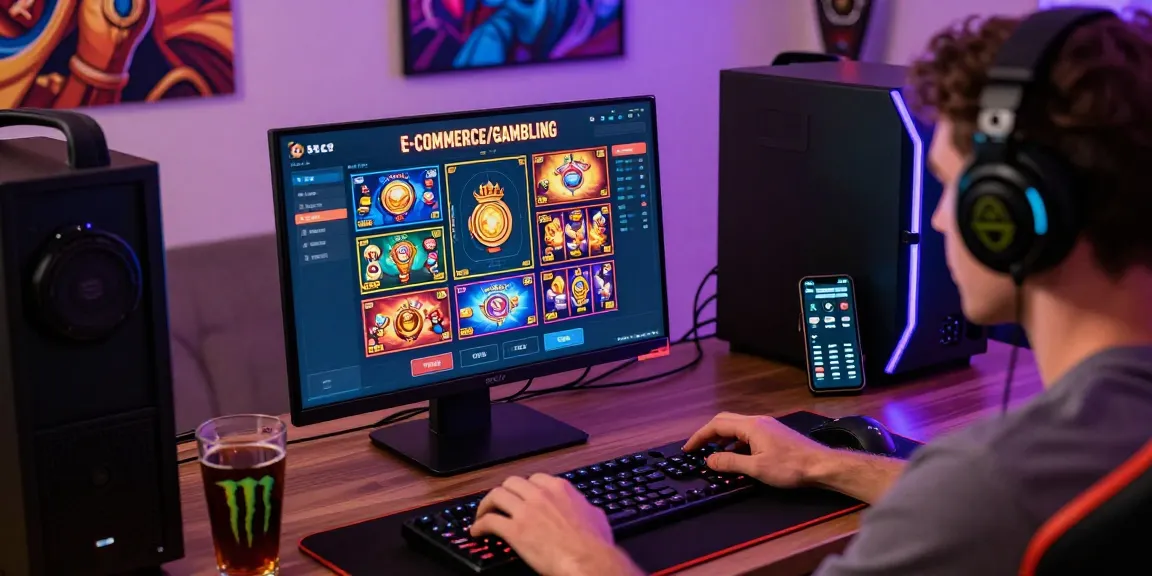 Exciting online gaming setup with slot server luar negeri on laptop and colorful gaming gear.