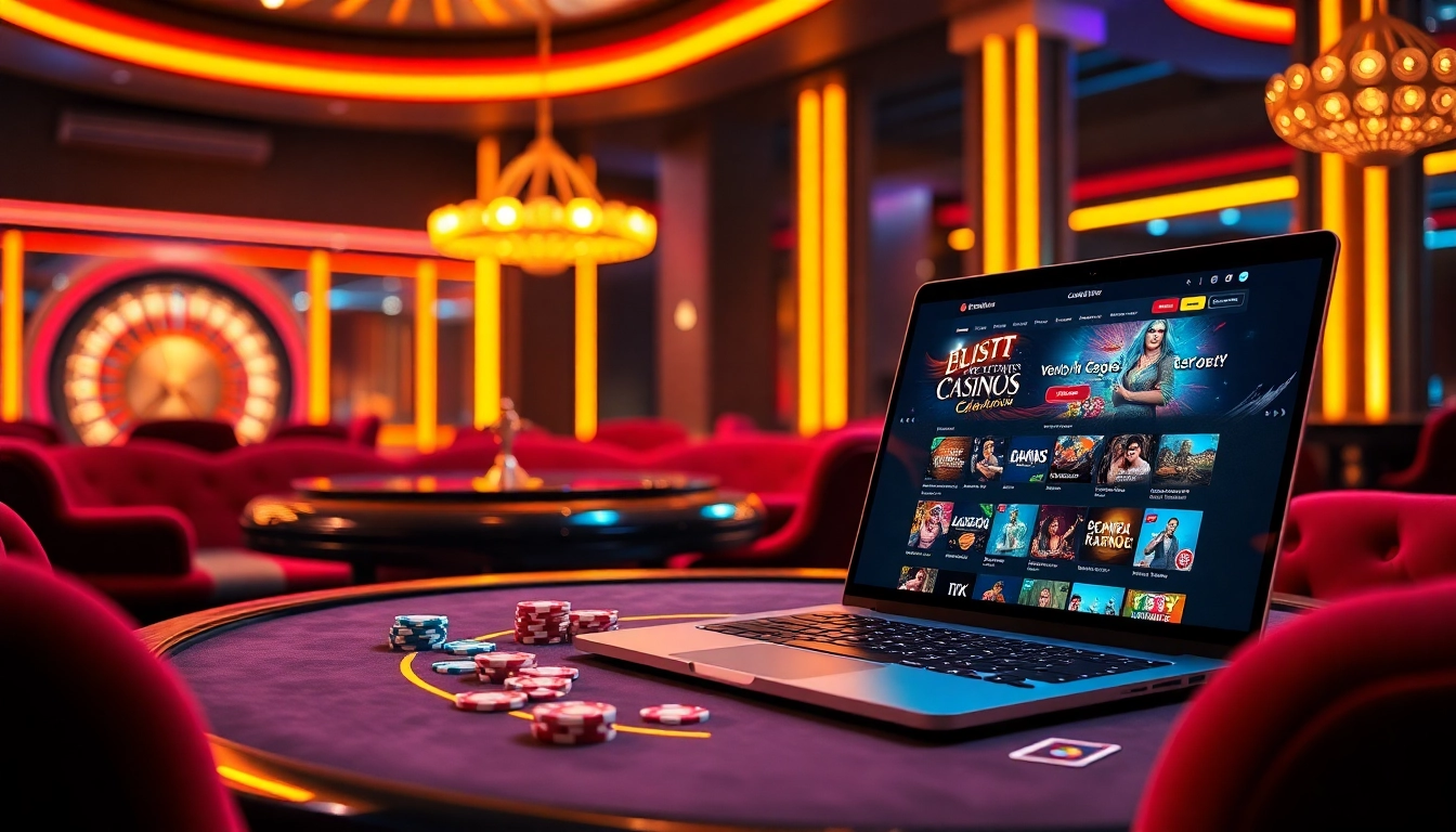 Visuels engageants d'une expérience dynamique de casino en ligne avec des jeux de poker et de roulette.