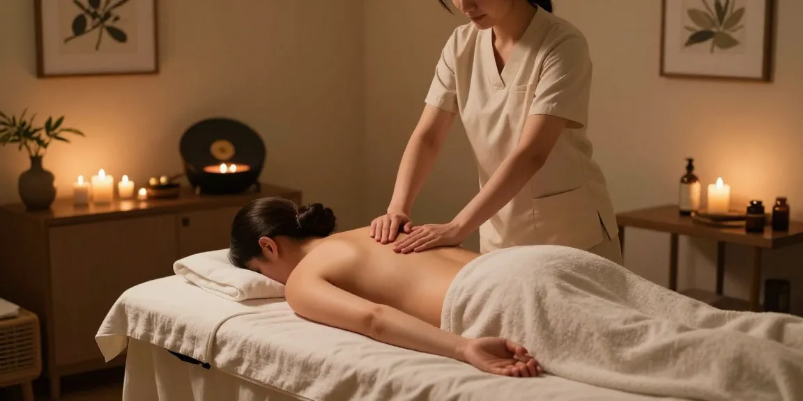 마사지 치료실에서 아로마 오일로 편안하게 마사지 받는 모습