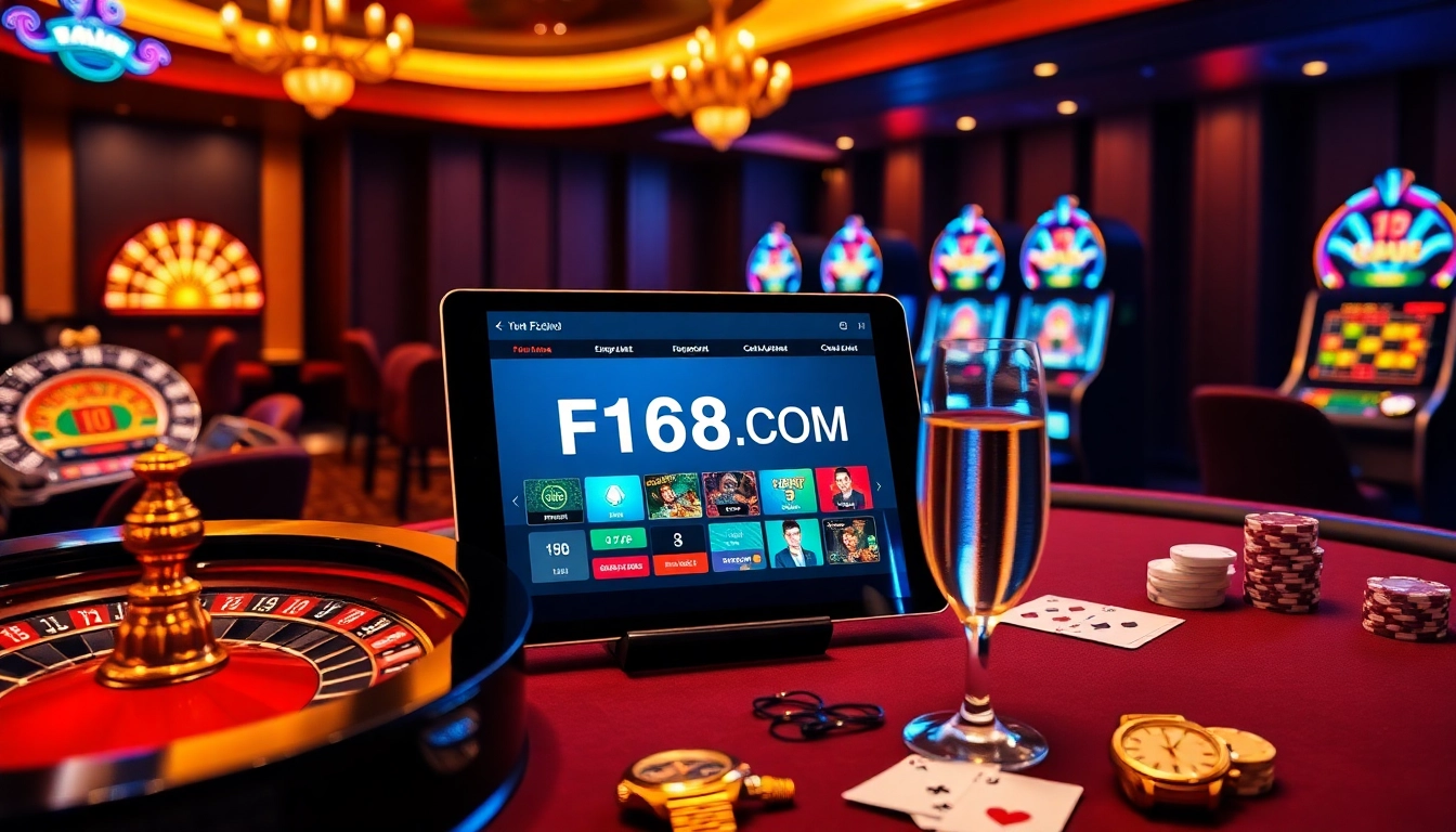 Engaging gamblers on the F168COM online platform with luxurious casino elements.