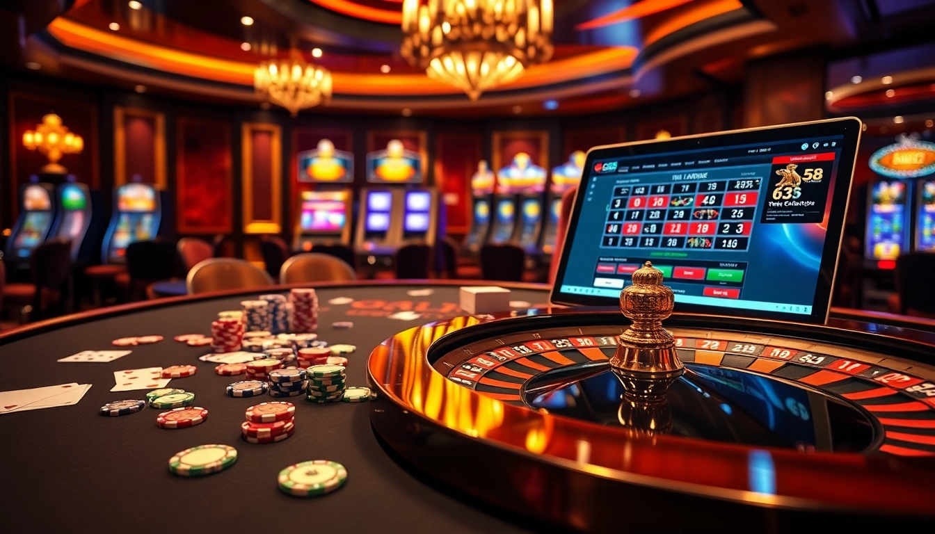 Experience the thrill of GG88 online gaming with a luxurious casino atmosphere featuring poker chips and roulette.