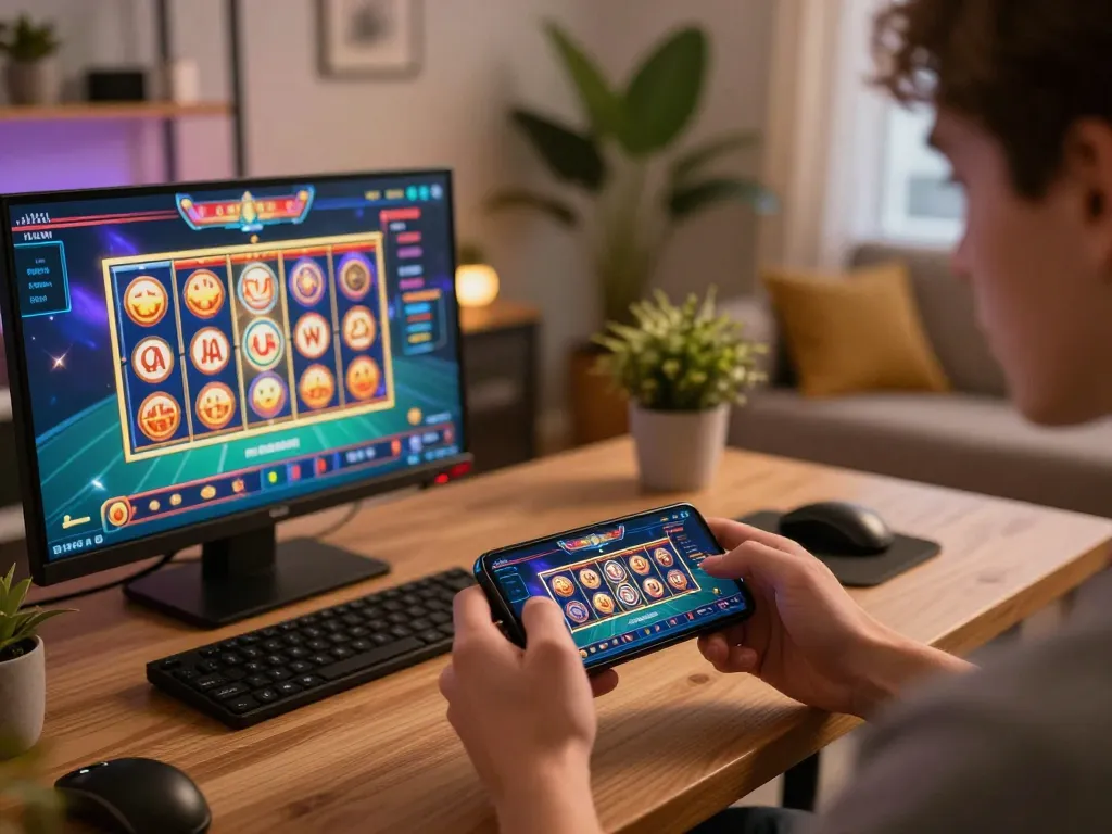 Engaging gameplay on uu88 vom app, showing dynamic slot visuals and strategic poker choices on smartphone
