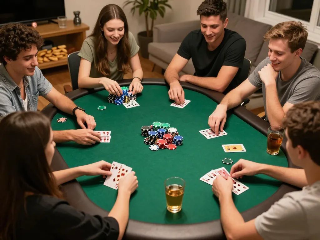 Friends enjoying a lively poker game together, showcasing the excitement of slot gacor gameplay.
