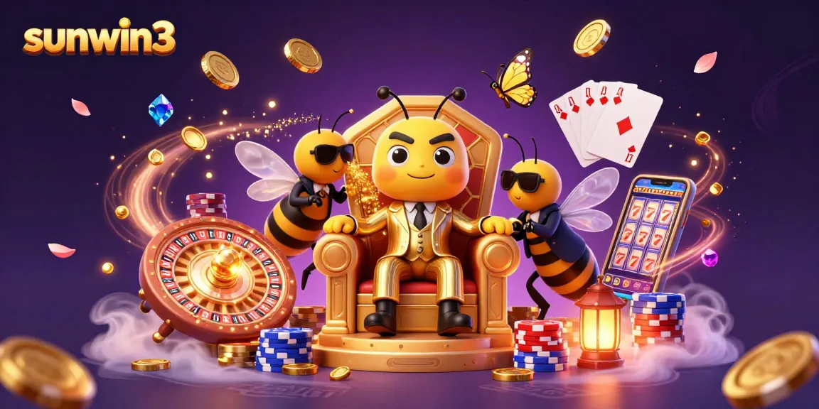 Engage in thrilling gameplay at sunwin3 with 3D characters and cascading chips in an immersive casino scene.