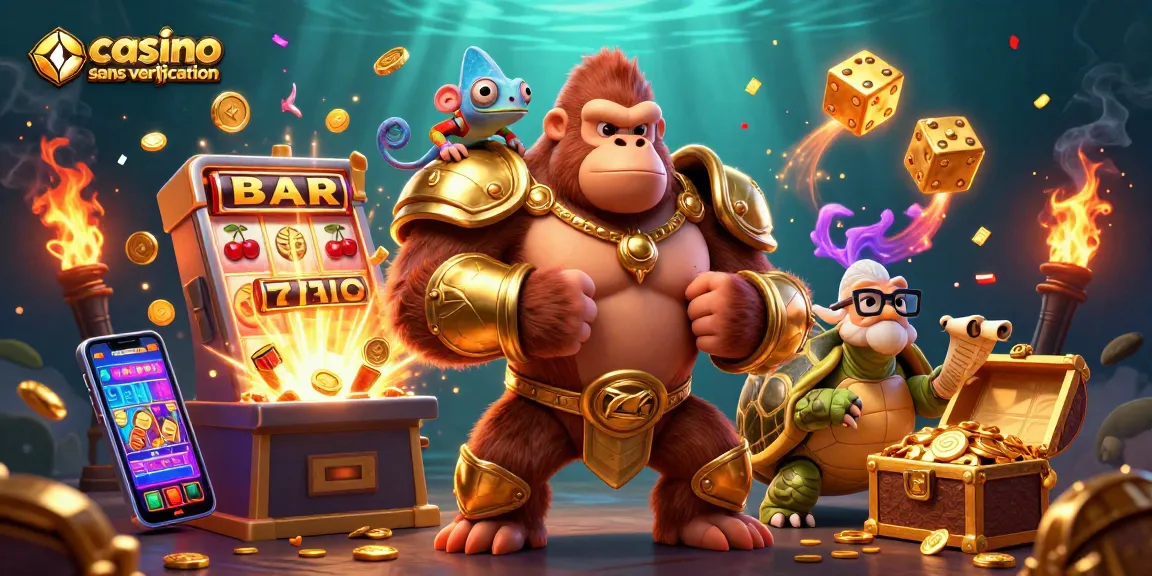 Gagnez au casino sans vérification avec des machines à sous et un roi gorille en armure dorée