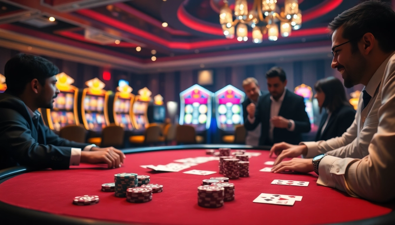 SODO Casino players enjoying poker with vibrant chips and an elegant atmosphere