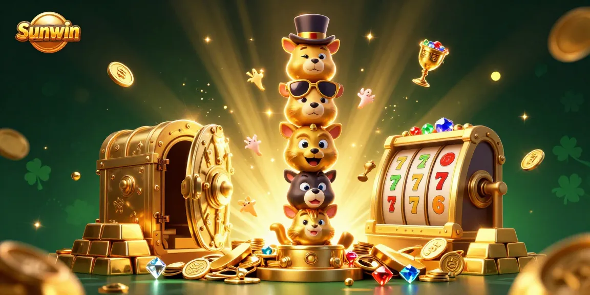 Experience winnings with Sunwin's colorful casino game scene filled with golden treasures.
