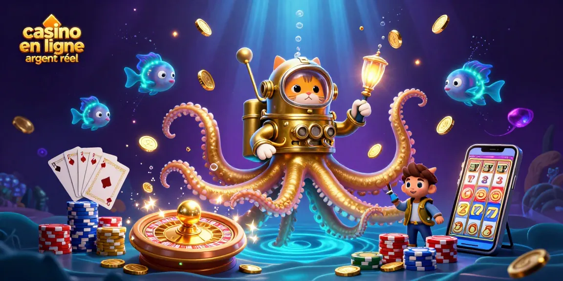 Jouez au casino en ligne argent réel avec un kraken et un chat plongeur dans un océan de jeux.