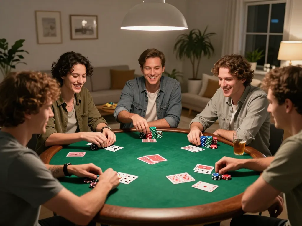 Friends enjoying a poker night while engaging with cm88-yu, strategizing and placing bets in a cozy atmosphere.