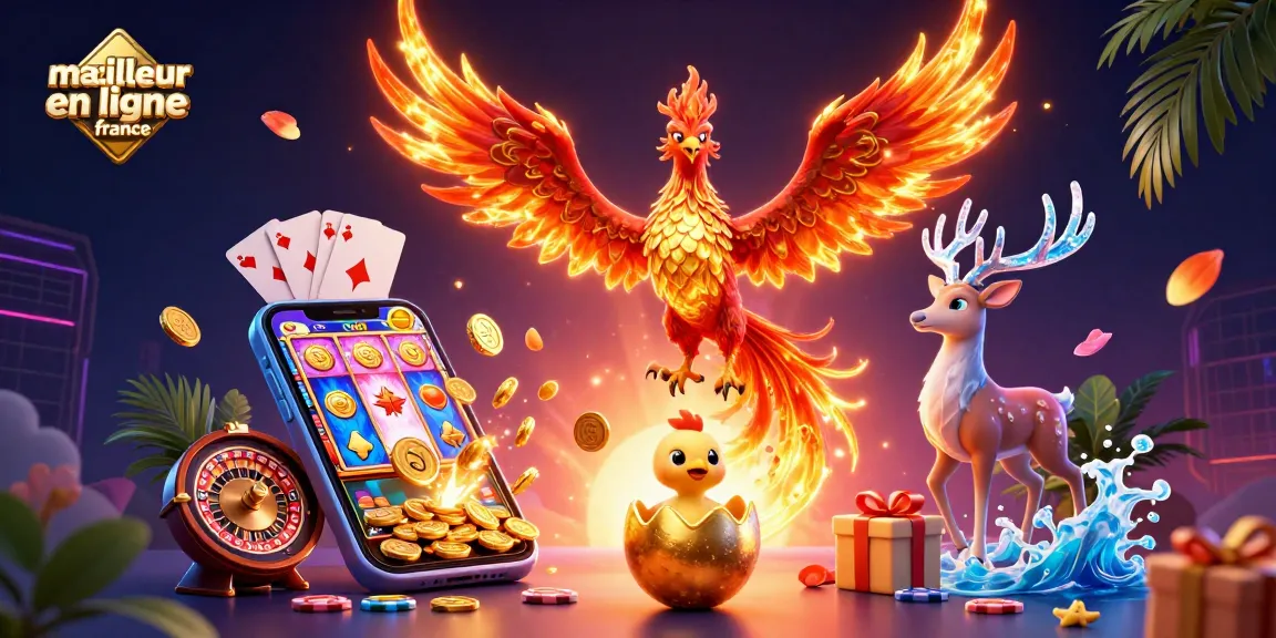 Illustrez l'expérience immersive du meilleur casino en ligne France avec une scène animée de jeux et de gains.