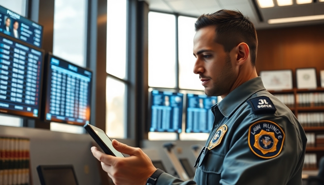 Utilize the Orange County Jail Inmate Locator with modern tech in a police station.