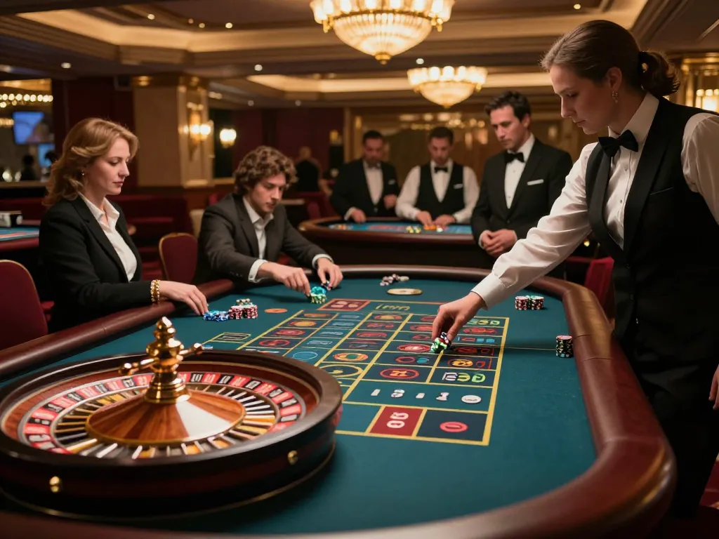 Engaging roulette gameplay at sc8885 casino, vibrant players and dealer spinning the wheel