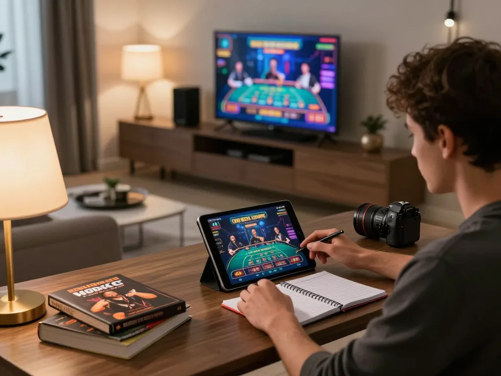 Experience luck8 by engaging in online casino gaming with a tablet in a cozy home setting