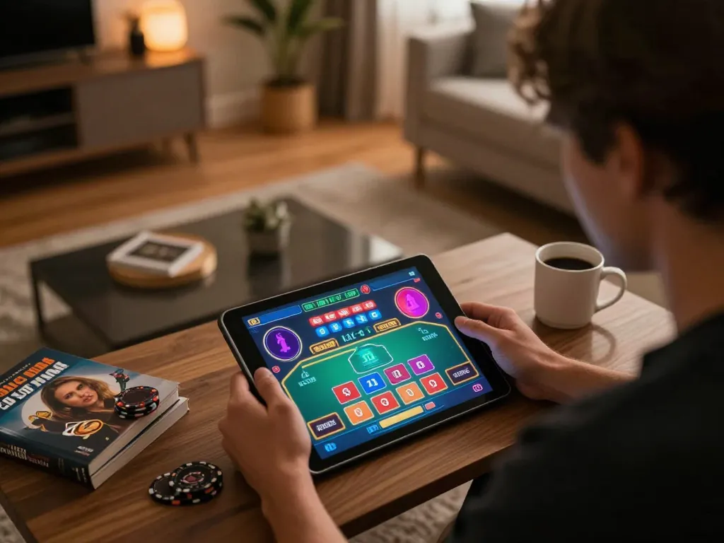 Player engaging in online blackjack gaming session on tg88 platform from a cozy home setup