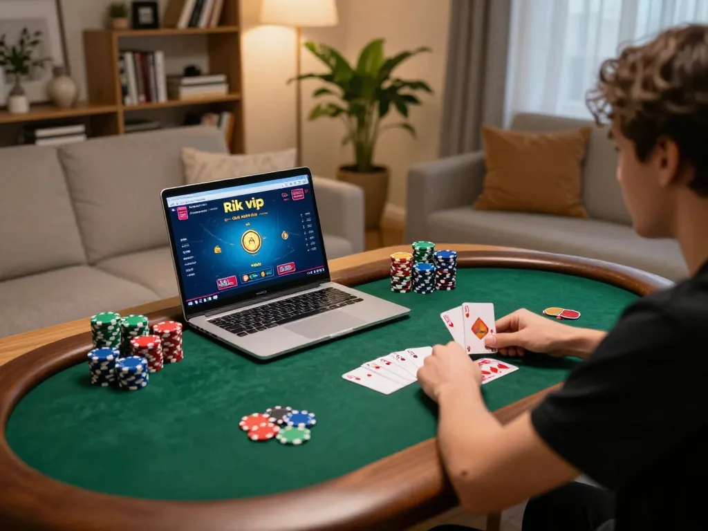 Player enjoying an online game at rik vip with colorful chips on the table and vibrant interface