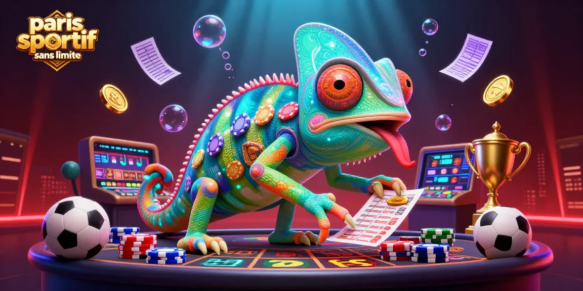 Pariez sans limites avec un bookmaker adapté, illustré par un caméléon animateur dynamique.