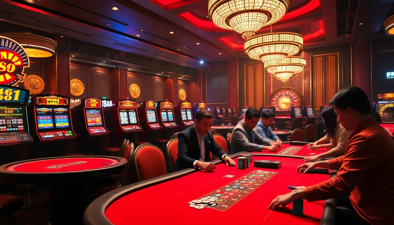 High-stakes gambling experience at CM88 with poker and vivid casino tables.