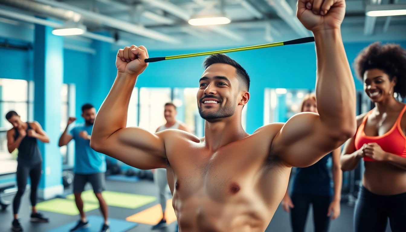 Active individuals using assisted pull-up bands in a vibrant gym, showcasing strength and commitment.