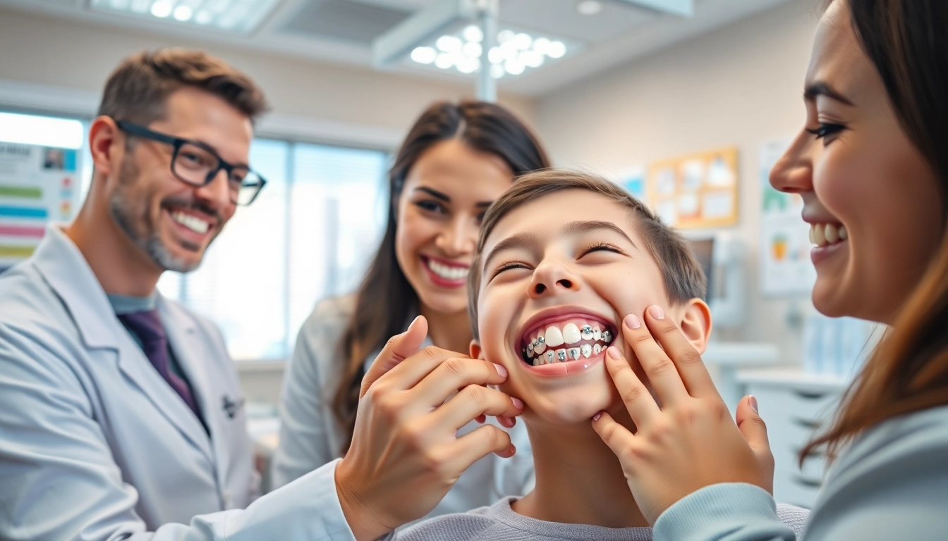 Orthodontics consultation in a modern office with a caring orthodontist and happy patient.