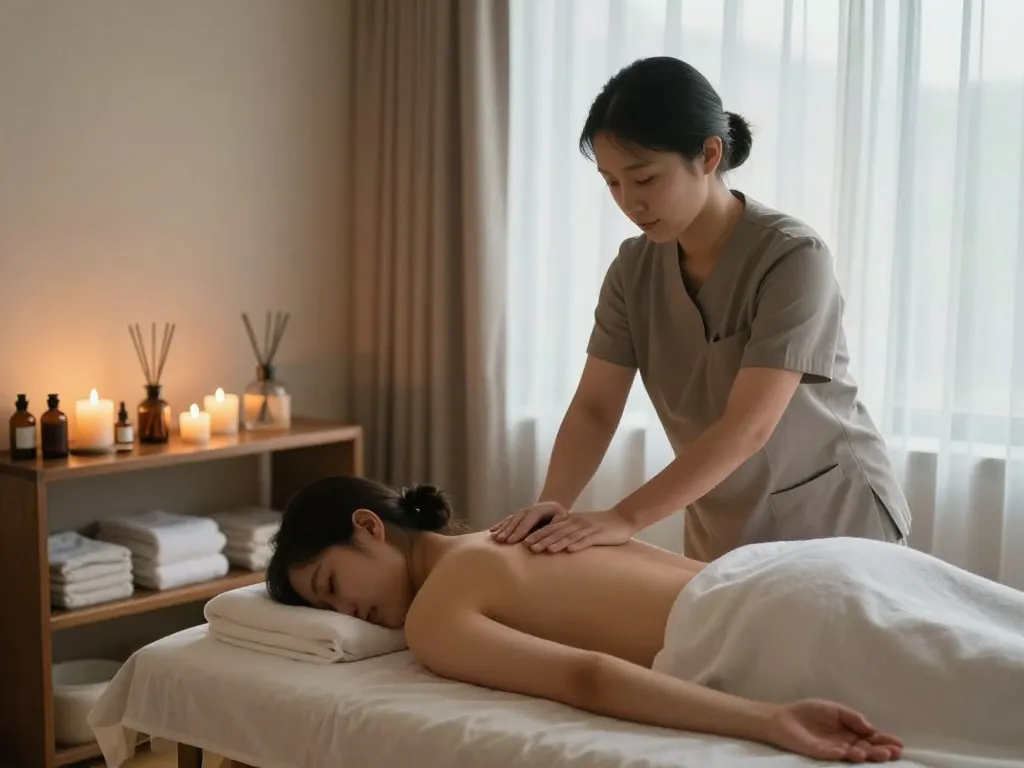 편안한 조명과 차분한 장식이 있는 웰니스 스튜디오에서의 편안한 인계동마사지 세션