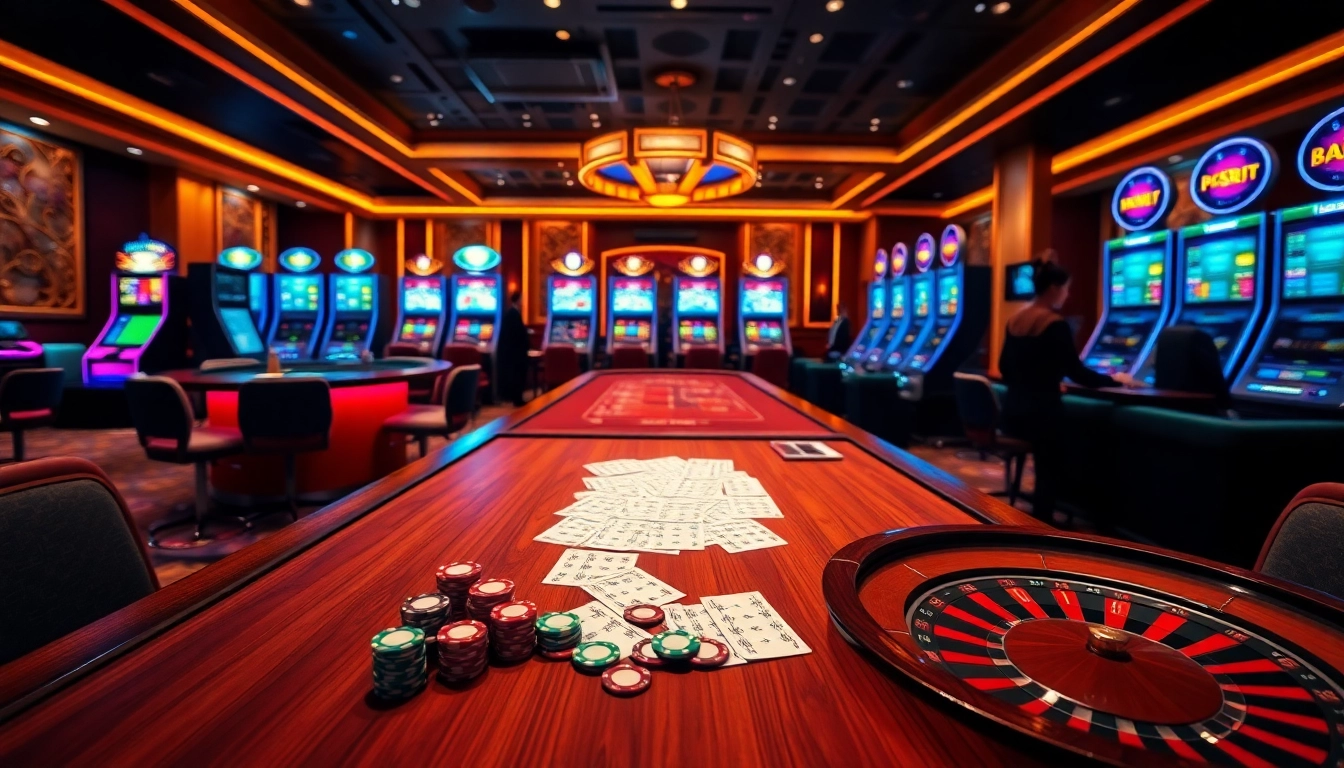 Experience the thrill of gambling at PS99 with a luxurious casino environment featuring exciting tables and slot machines.