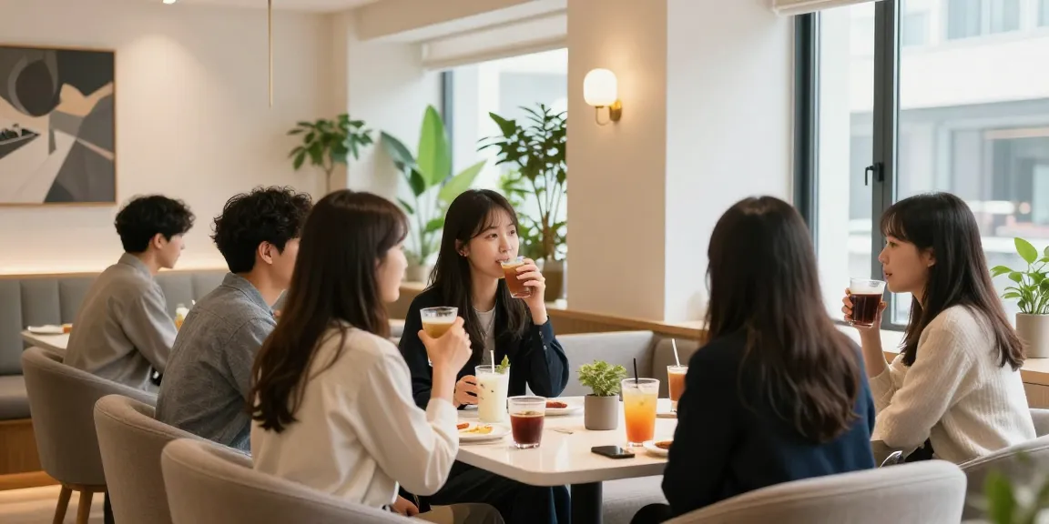 강남 멀리건에서 아늑한 분위기의 사교 모임 장면과 세련된 인테리어