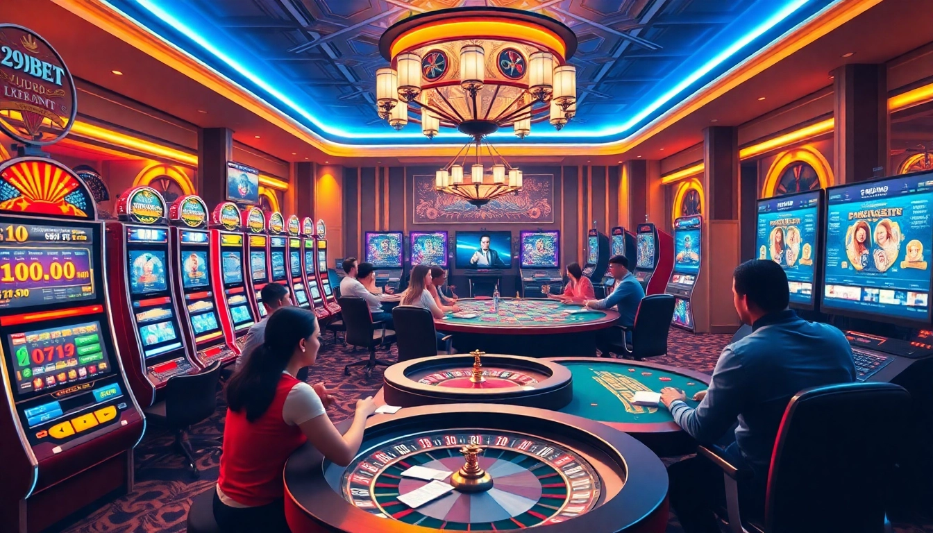 Experience the excitement of online gambling at 789BET with vibrant gaming tables and digital interfaces.