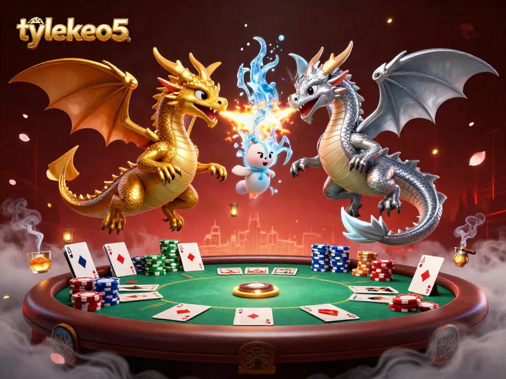 Engage in thrilling poker with tylekeo5 featuring spectacular 3D dragon art in a vibrant casino atmosphere.