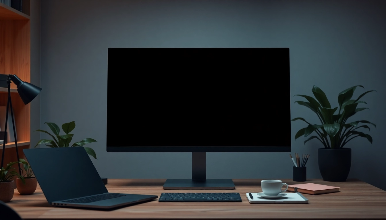 Full screen black display on a modern monitor, illustrating the concept of pantalla negra for focus and minimalism.