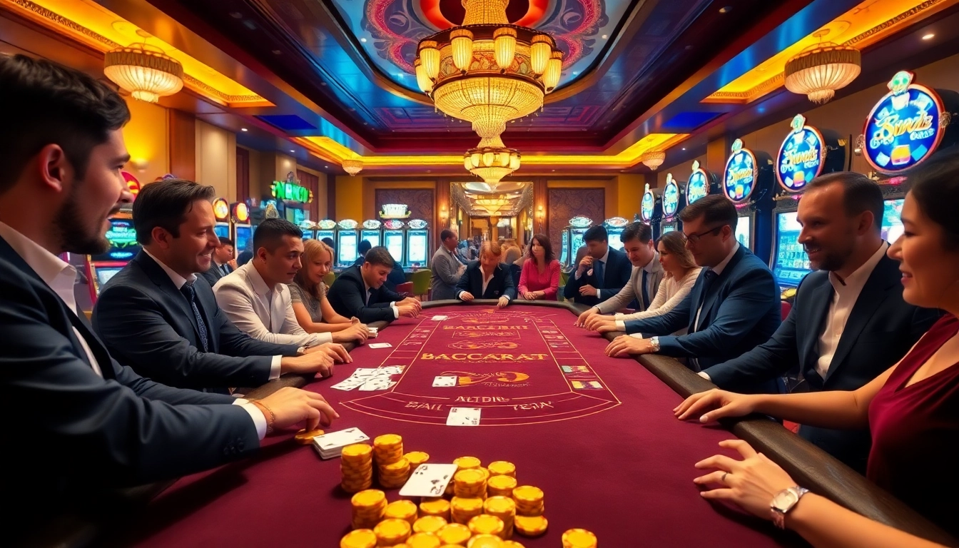Baccarat action at a casino featuring https://xx88.us/ with players engaged and vibrant chips and cards.
