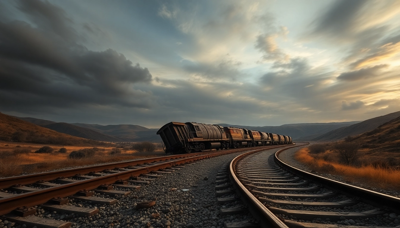 Derailment incident showcasing a train off the tracks with scattered cargo and twisted rails.