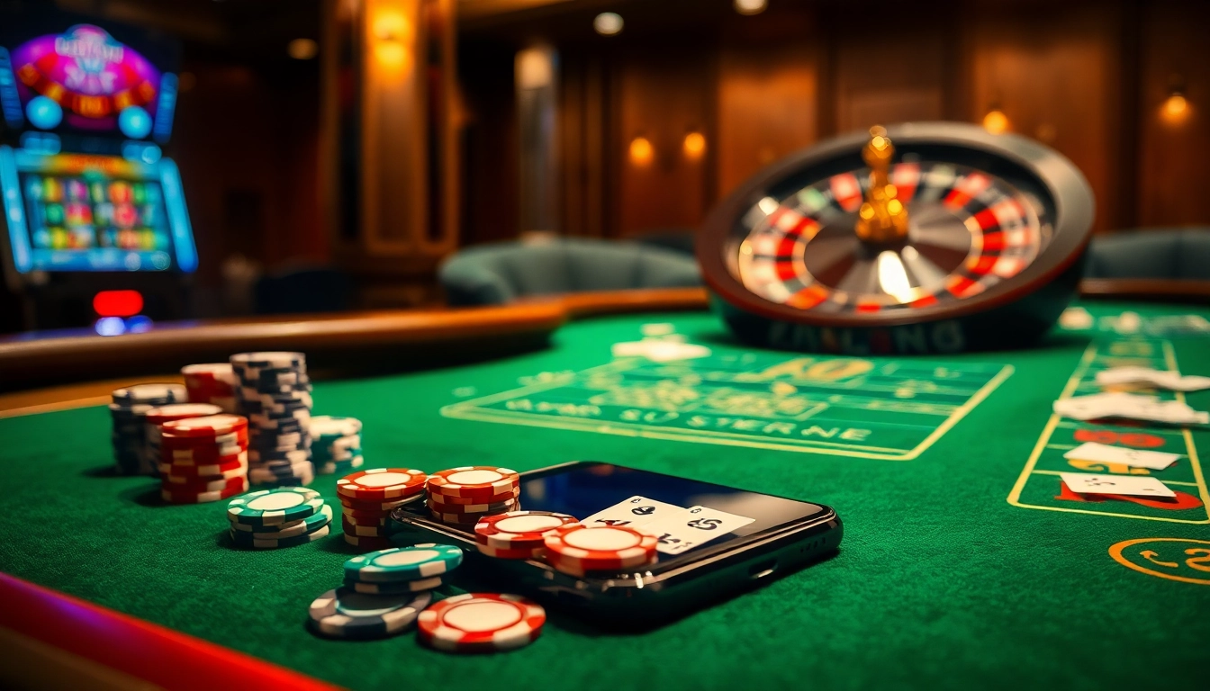 S8 smartphone enhances the gaming experience in a luxurious casino setting with poker chips and cards.