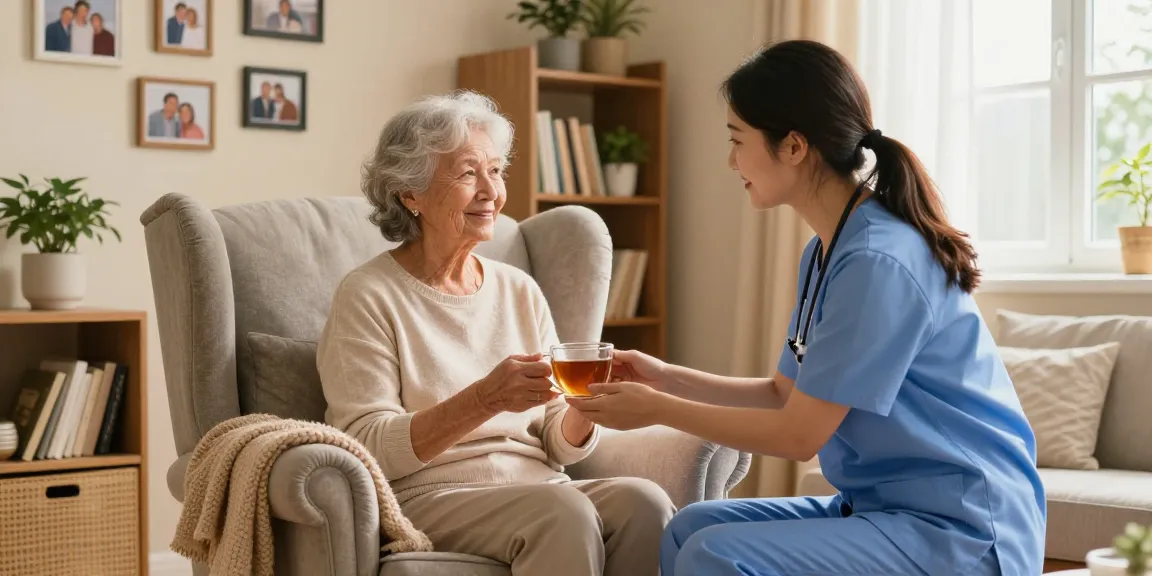 Caregiver assisting elderly woman, emphasizing bonus new member benefits of personalized home care.