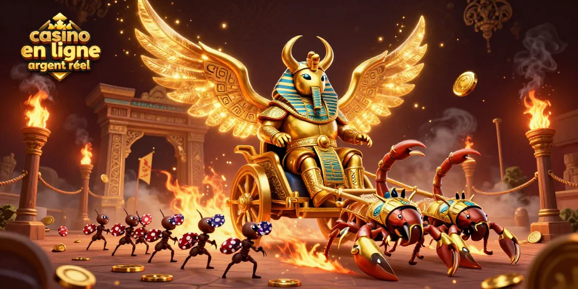 Jouer au casino en ligne argent réel avec des personnages dynamiques et des éléments dorés captivants.