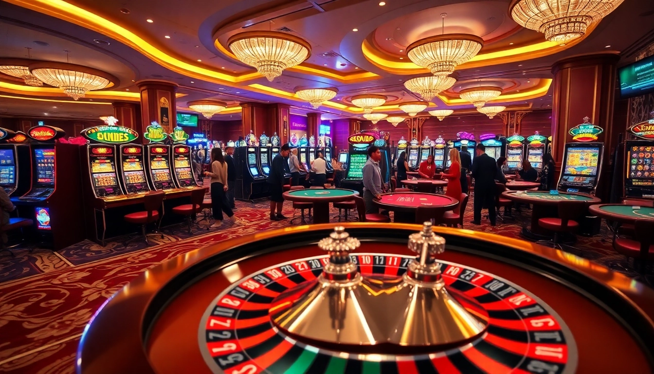 Experience the excitement of 789P at a luxurious casino with vibrant tables and lighting.