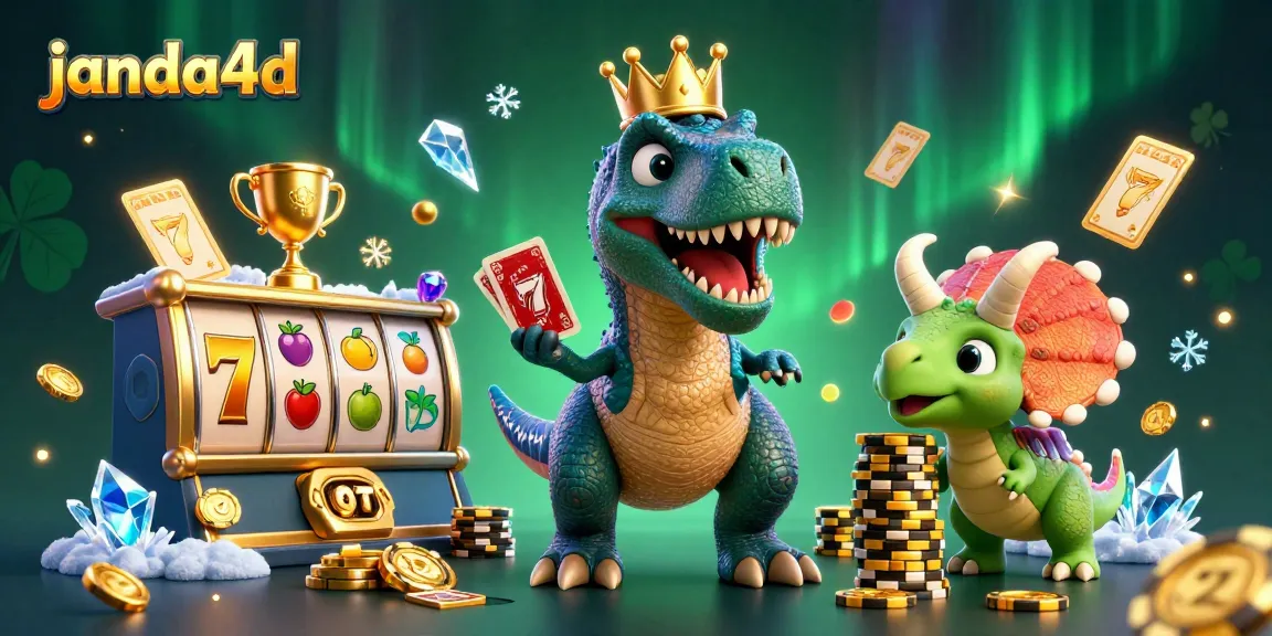 Janda4d mempersembahkan ilustrasi 3D yang ceria dengan T-Rex dan teman-temannya beraksi di kasino.