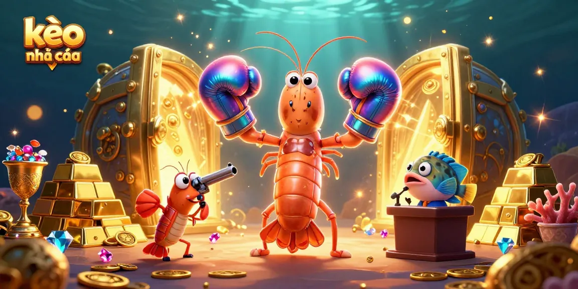 Engage with kèo nhà cái through this vibrant casino-themed illustration featuring lively shrimp characters.
