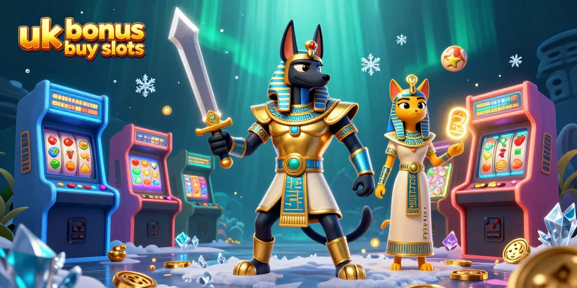Experience exciting uk bonus buy slots with Anubis and Bastet amidst colorful gambling elements.