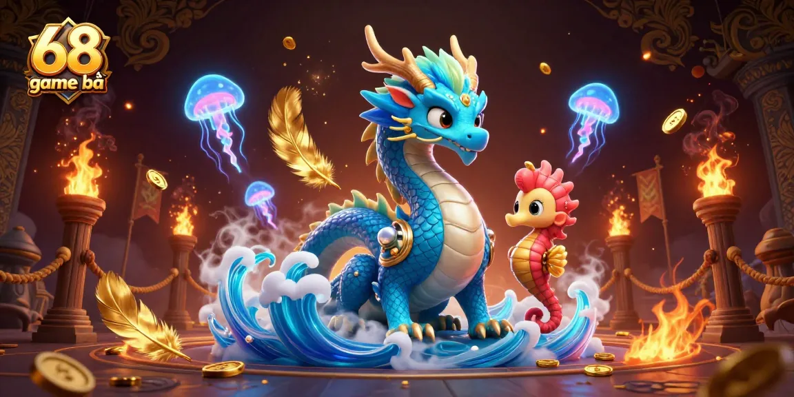 Experience thrilling gameplay with 68 game bài, featuring vibrant ocean dragon and knight in 3D illustration.