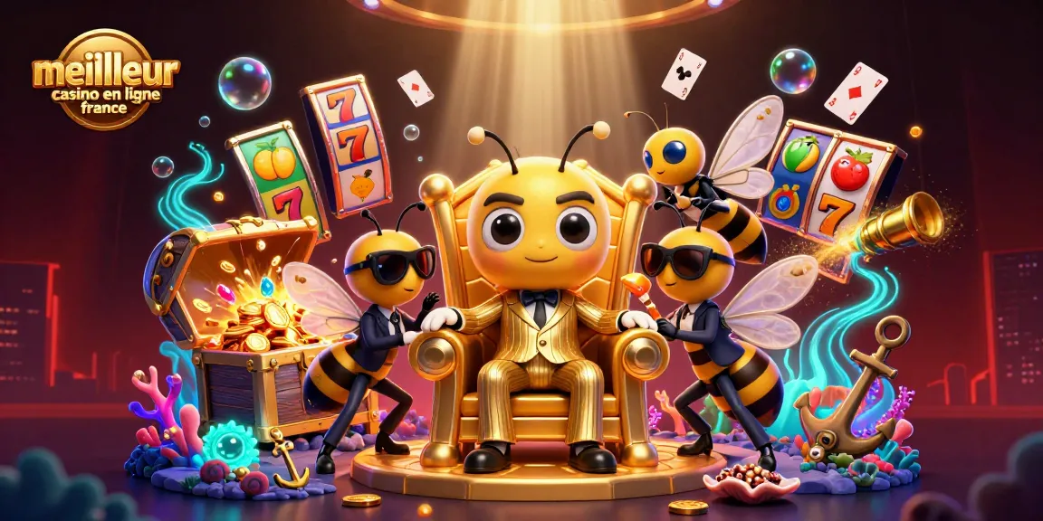 Illustration dynamique pour le meilleur casino en ligne France, avec un boss abeille entouré de personnages ludiques.
