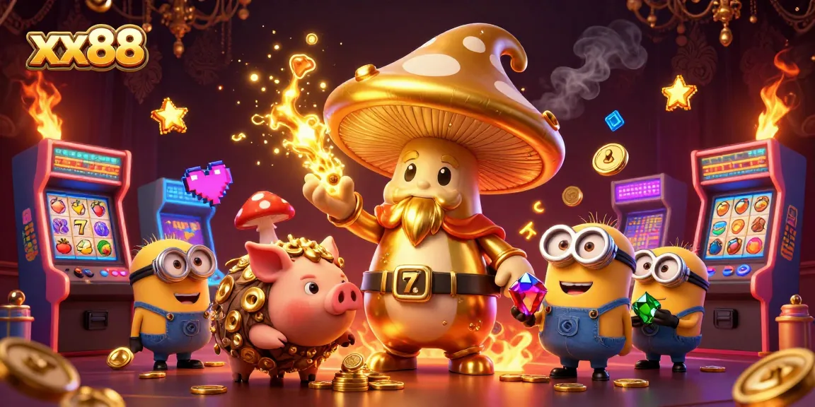 Experience the thrill of xx88 with a magical 3D illustration filled with golden treasures and gaming action.