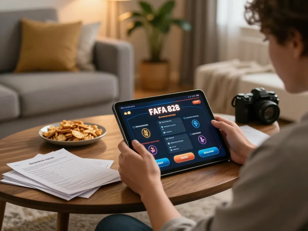 FAFA828 online gaming session viewed on tablet in a cozy setting