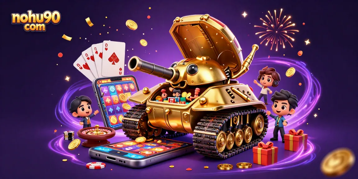 Experience the excitement of gaming at nohu90 com with an illustration of a golden beetle tank casino.