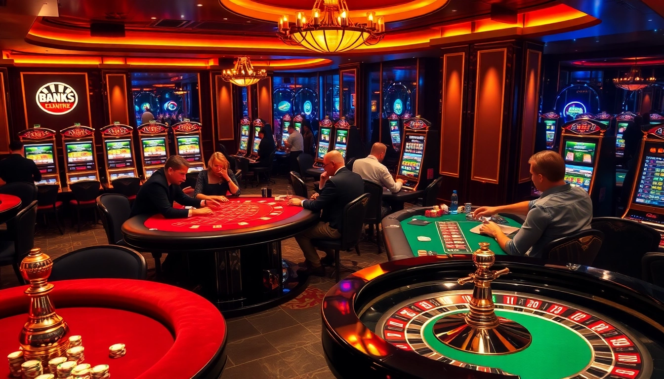 Moments passionnants dans un casino en ligne avec des joueurs engagés dans des parties de blackjack et de poker animées.